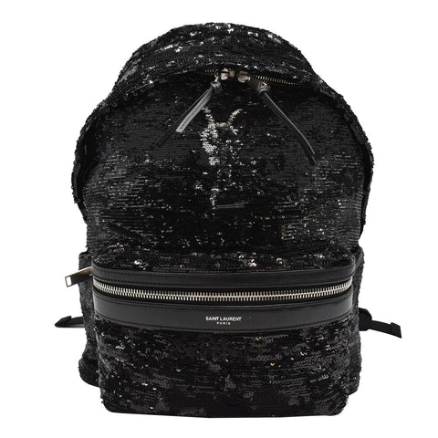 YVES SAINT LAURENT Mini City Sequin Leather Backpack Bag Black