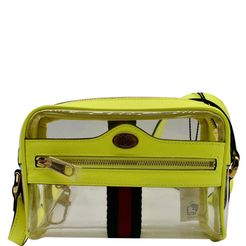 GUCCI Ophidia Mini GG Web PVC Crossbody Bag Neon Yellow 517350