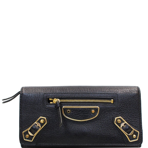 BALENCIAGA Classic Metallic Edge Continental Zip Around Wallet Black - 25% OFF