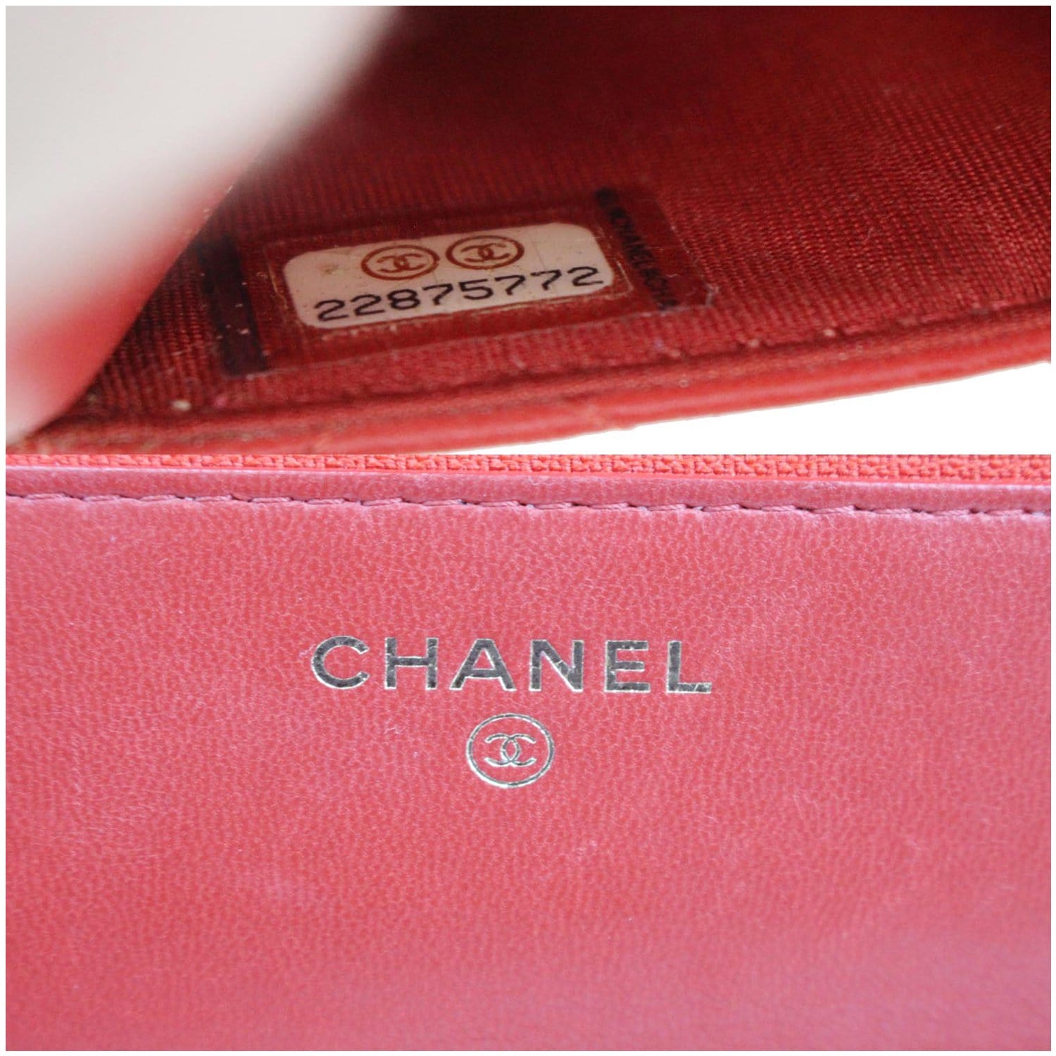 CHANEL Boy Woc Lambskin Leather Wallet On Chain Clutch Bag Red