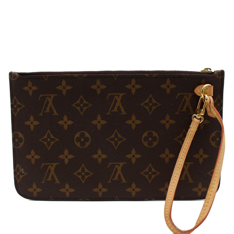 LOUIS VUITTON Neverfull Monogram Canvas Pochette Wristlet Pouch Brown