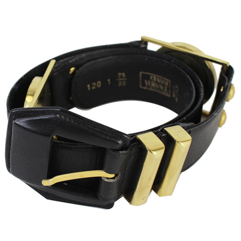 VERSACE Vintage Medusa Head Leather Belt 28 Black