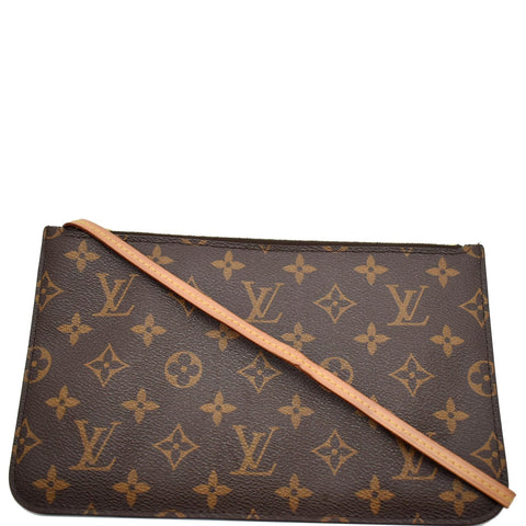 LOUIS VUITTON Neverfull MM Monogram Canvas Pochette Wristlet Pouch Brown
