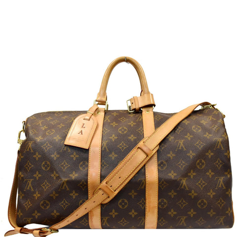LOUIS VUITTON Keepall 45 Bandouliere Monogram Canvas Travel Bag Brown