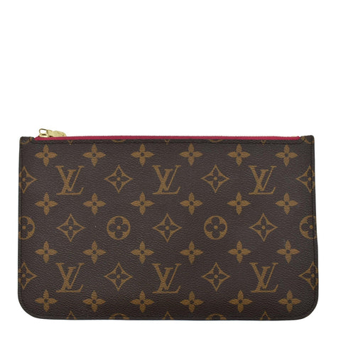 LOUIS VUITTON Neverfull MM Monogram Canvas Pochette Wristlet Pouch Brown