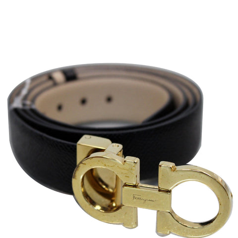 SALVATORE FERRAGAMO Gancini Buckle Reversible Belt Black Size 39
