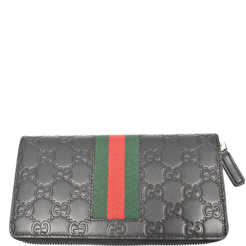 GUCCI Web Guccissima Leather Zip Around Wallet Black 408831