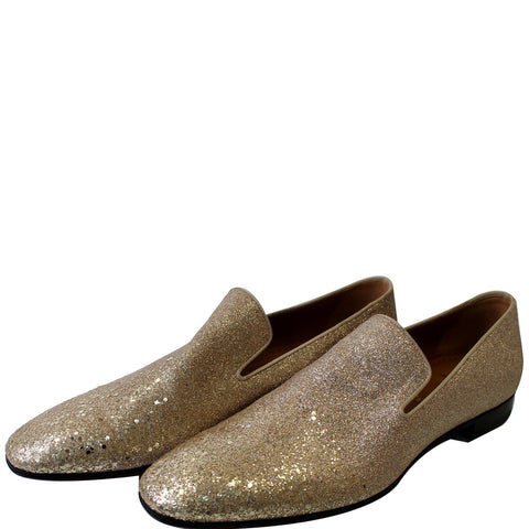 CHRISTIAN LOUBOUTIN Men's Dandelion Flat Glitter Dress Loafer Shoes Gold