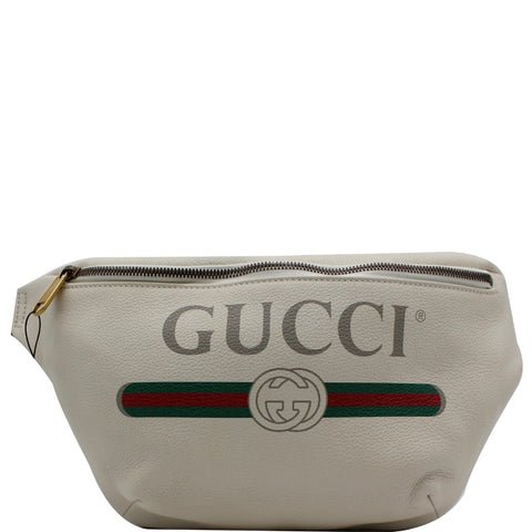 GUCCI Print Medium Leather Waist Belt Bag White 530412