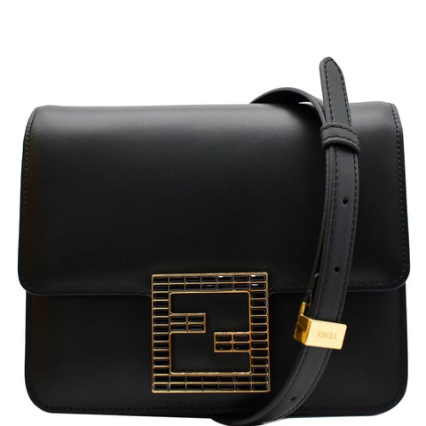 FENDI Fab Leather Crossbody Bag Black