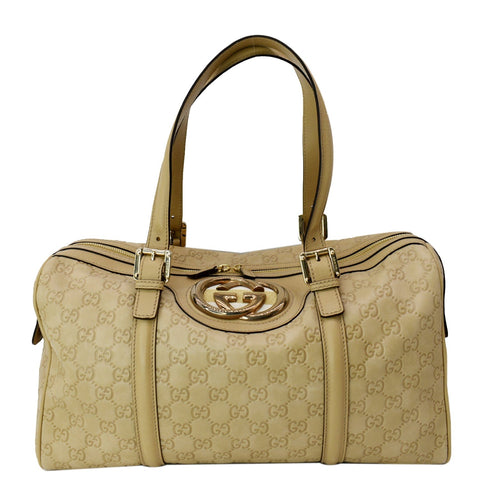 GUCCI Small Britt Guccissima Leather Satchel Bag Beige 170010