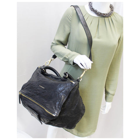 GIVENCHY Pandora Black Wrinkled Sheepskin Leather Shoulder Bag-US