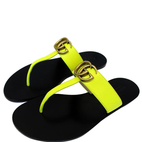 GUCCI GG Marmont Leather Thong Sandal Green 7 US