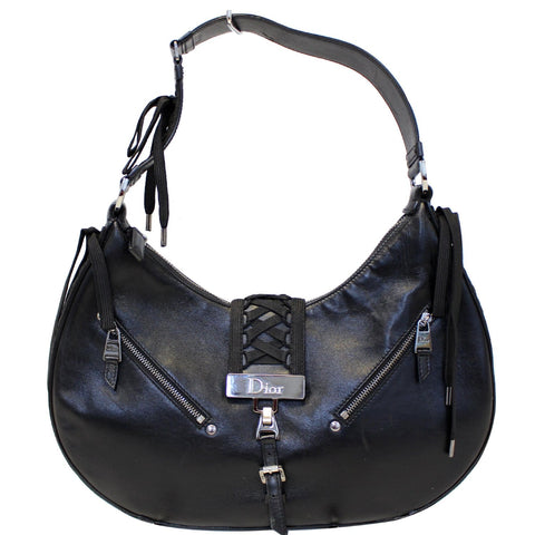 CHRISTIAN DIOR Lace Up Admit It Leather Hobo Bag Black