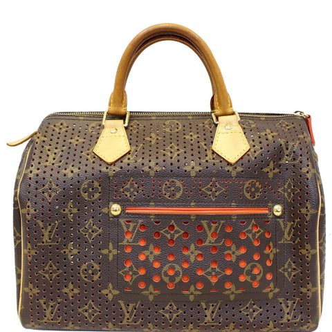 Louis Vuitton Speedy 30 Monogram Perforated Satchel Bag Orange