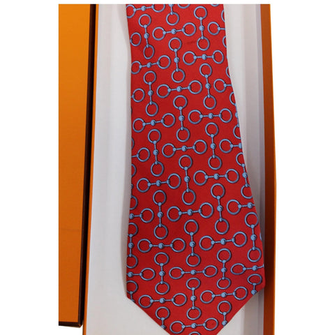 Hermes Men's Silk Neck Tie Red - close view