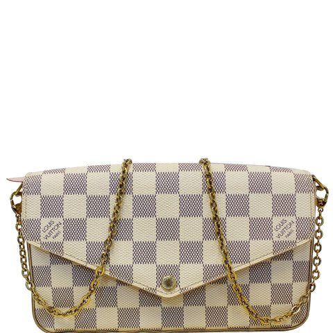 LOUIS VUITTON Pochette Felicie Damier Azur Crossbody Bag White