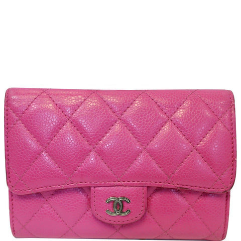 CHANEL Classic Flap Caviar Leather Wallet Pink