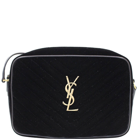 YVES SAINT LAURENT Camera Velvet Crossbody Bag Black