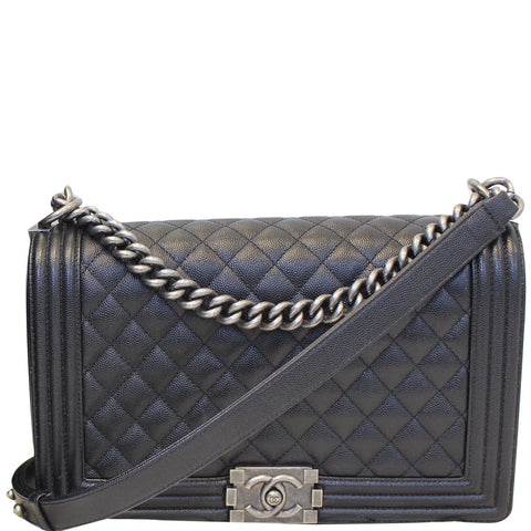 CHANEL Medium Boy Flap Caviar Leather Shoulder Bag Black