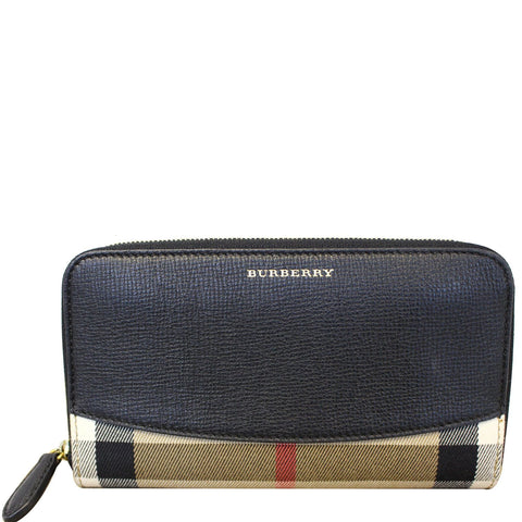 BURBERRY Haymarket Leather Canvas Continental Wallet Balck