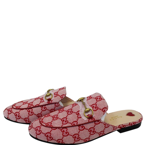 GUCCI Princetown GG Canvas Horsebit Slippers Red US 9