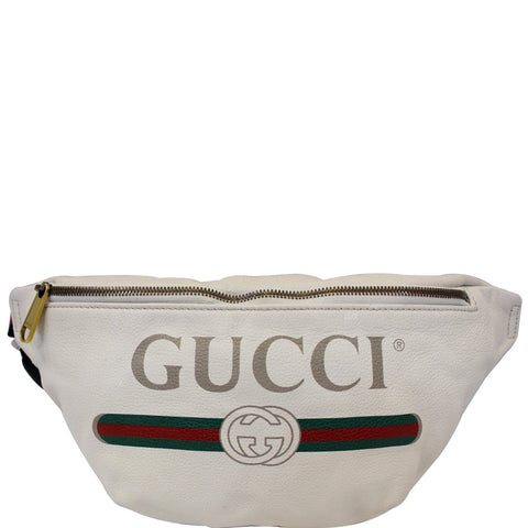 GUCCI Print Leather White Belt Waist Bum Bag Medium 493869