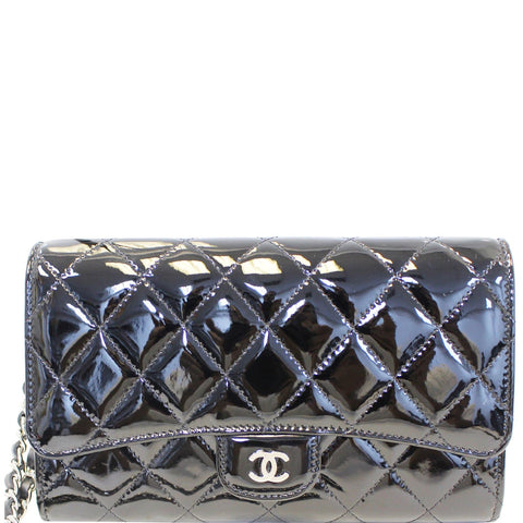 CHANEL Patent Leather Flap Shoulder Bag Black