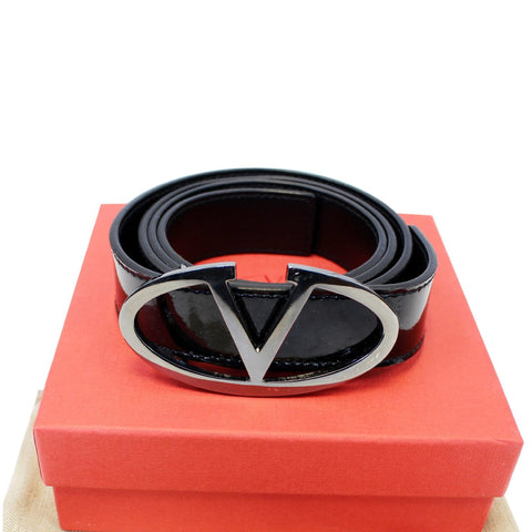 Valentino Logo Black Leather Belt Size 36