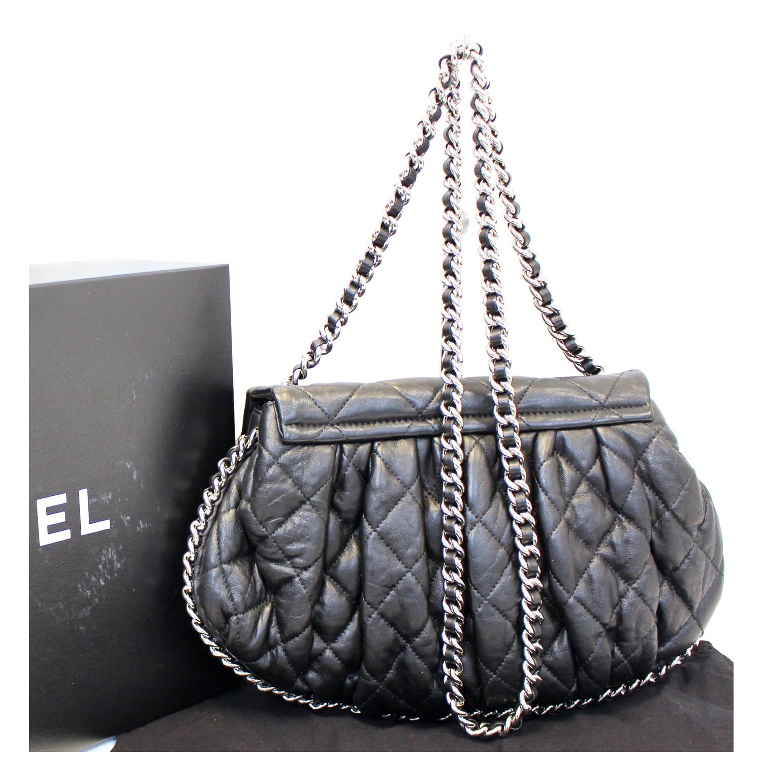 Chanel Chain Around Crossbody Messenger Aged Lambskin Medium Bag in Black