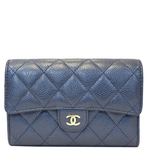 CHANEL Classic Flap Caviar Leather Wallet Navy Blue