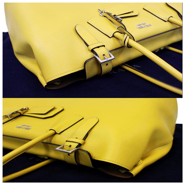 Prada Tote Bag Calfskin Buckle Tote Bag Yellow City -closed view