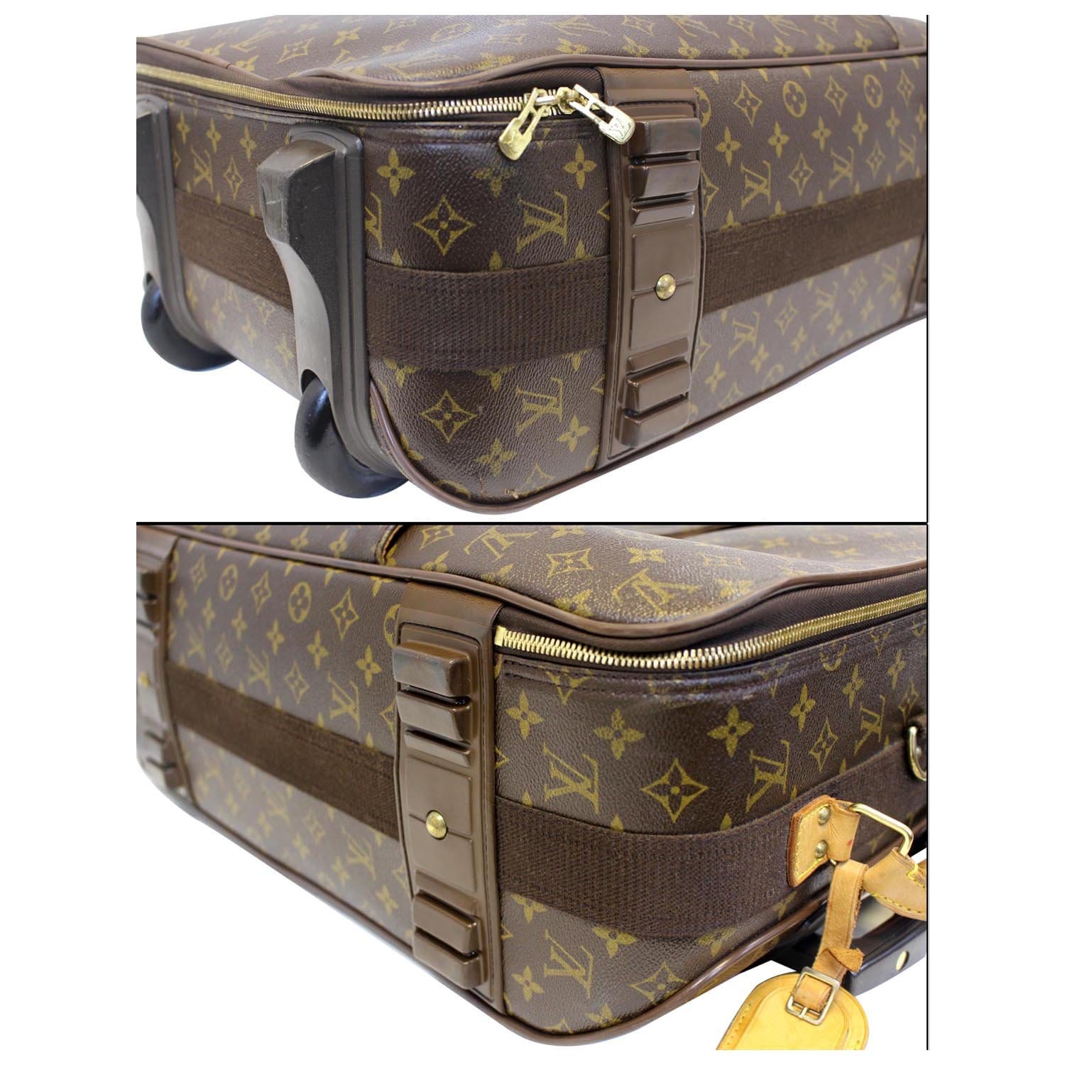 Lot - A Louis Vuitton monogrammed canvas 'Pegase Legere 55' cabin / trolley  bag suitcase vachetta leather handles