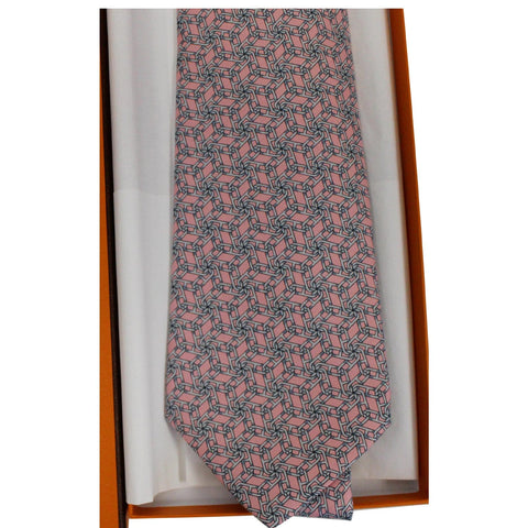 Hermes Men's Silk Neck Tie in Pink - close view