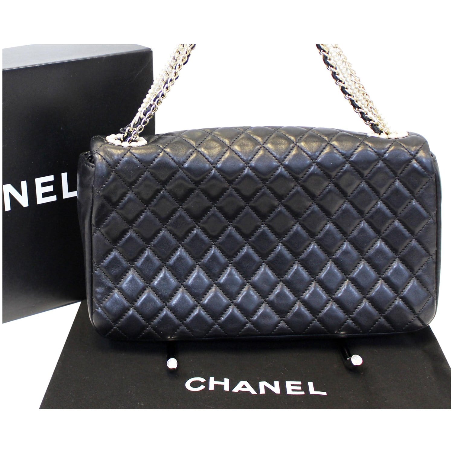 Memorial Sale Chanel lambskin shoulder bag faux pearls black silver  hardware