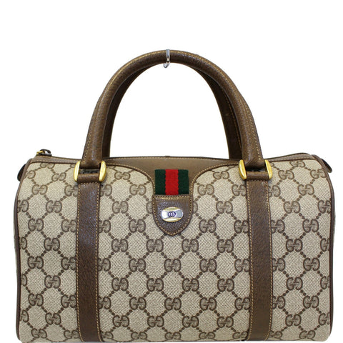 GUCCI Boston Doctor GG Canvas Satchel Handbag Taupe