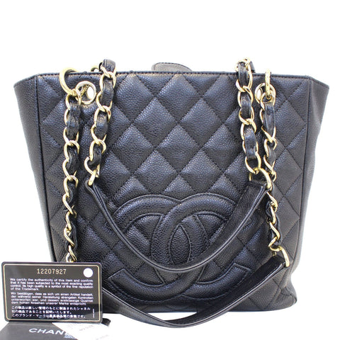 CHANEL PST Petit Shopping Caviar Leather Tote Bag Black