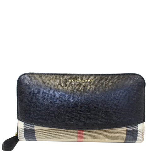 BURBERRY Elmore House Check Calfskin Zip Around Wallet Black