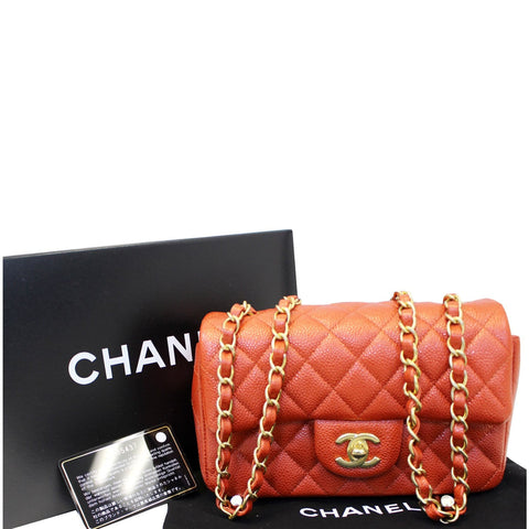 CHANEL Pearl Red Caviar Leather Mini Rectangular Flap Bag