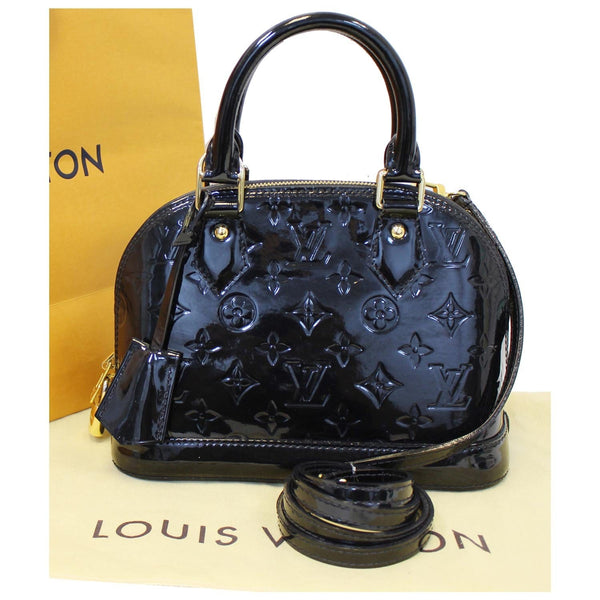 Louis Vuitton Alma BB Monogram Vernis Crossbody Bag Black front view