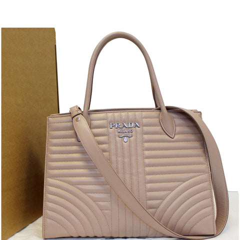 Prada Diagramme Bag Leather Tote Shoulder - Far View