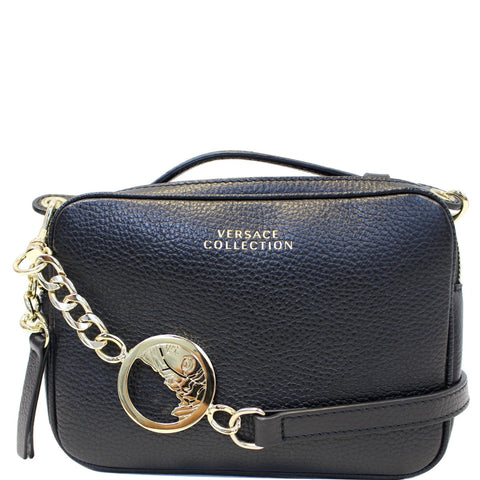 VERSACE Collection Pebbled Leather Camera Crossbody Bag Black