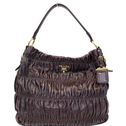 PRADA Gaufre Nappa Leather Hobo Bag Brown