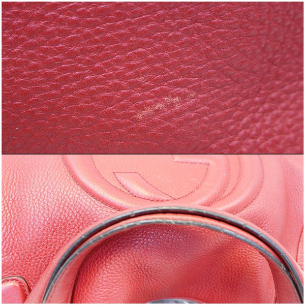 GUCCI Soho Top Handle Pebbled Leather Tote Bag Red