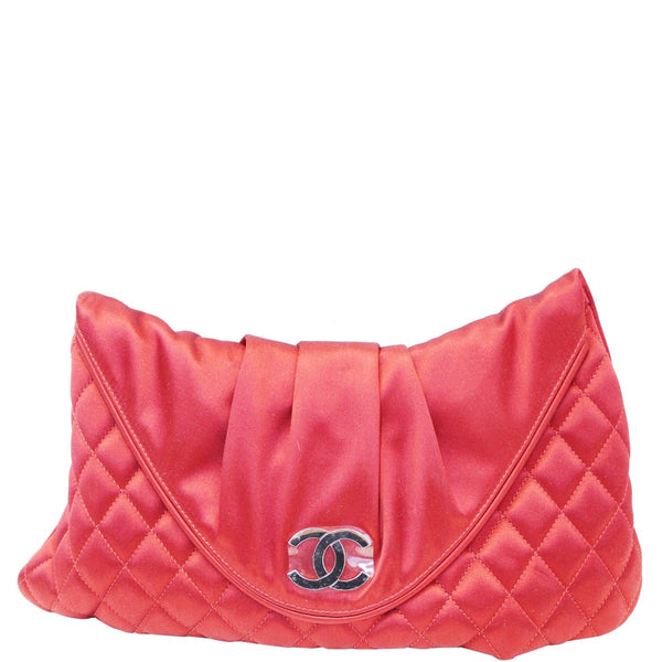CHANEL CC Half Moon Quilted Satin Clutch Bag Red-US
