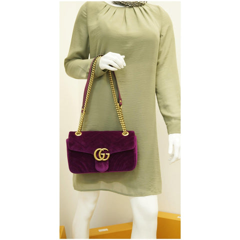 GUCCI GG Marmont Velvet Small Shoulder Bag Purple 443497