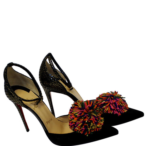 CHRISTIAN LOUBOUTIN Tsarou Suede Pompom Red Sole Pumps US 6