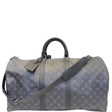LOUIS VUITTON Keepall 55 Bandouliere Monogram Eclipse Travel Bag Black/Grey
