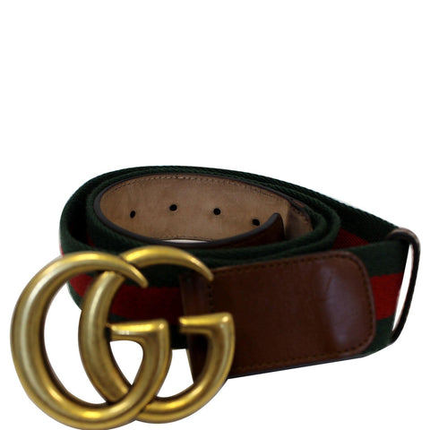 GUCCI Web Nylon Double G Buckle Belt Size 45 Red/Green-US