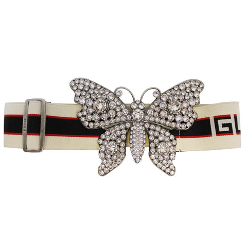 GUCCI Stripe Belt with Butterfly Buckle 499633